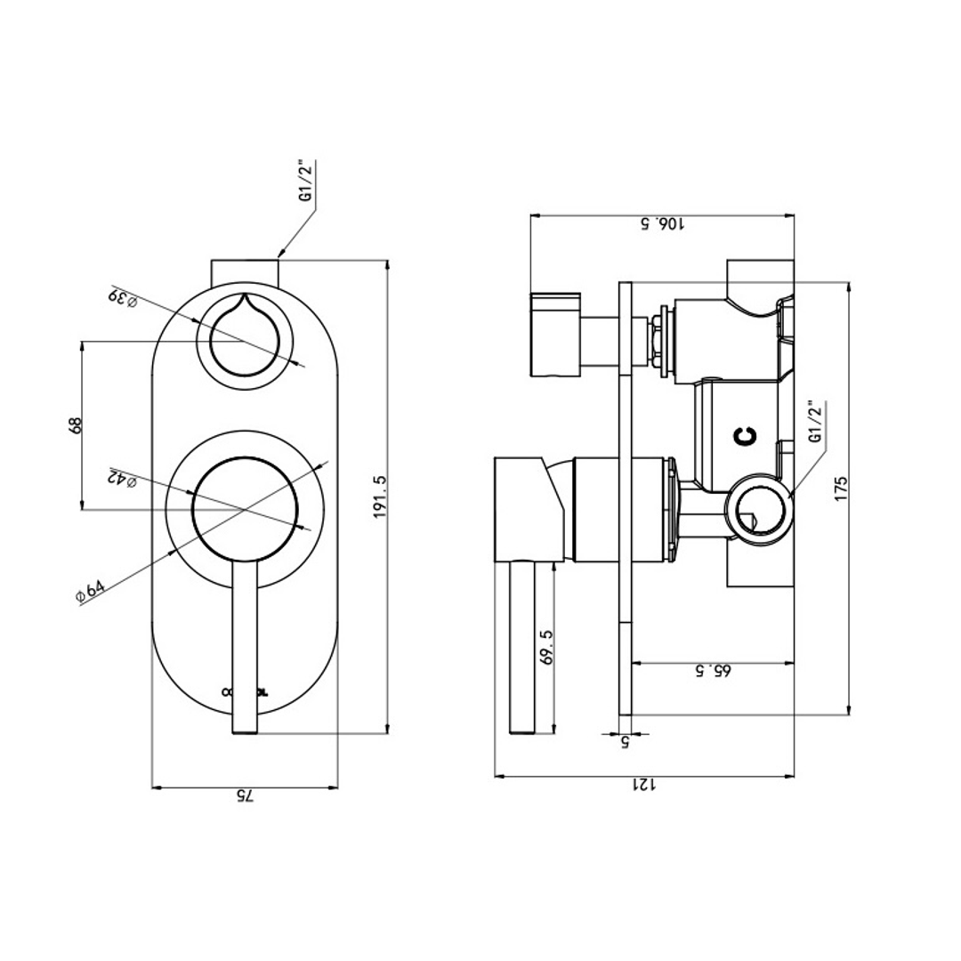 Linsol Gigi S3 1-Plate Wall Mixer With Divertor Brushed Nickel