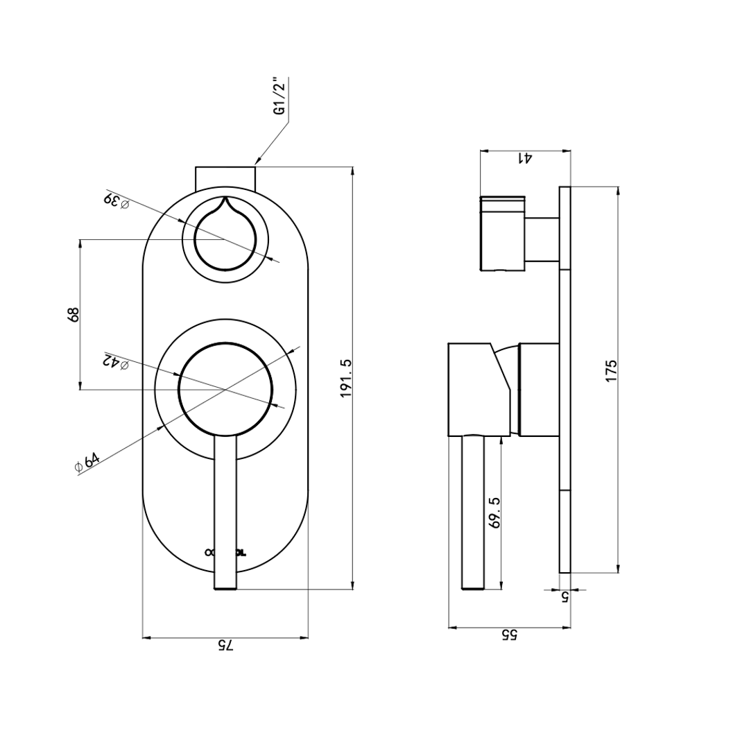 Linsol Gigi S3 1-Plate Wall Mixer With Divertor Trim Kit Chrome