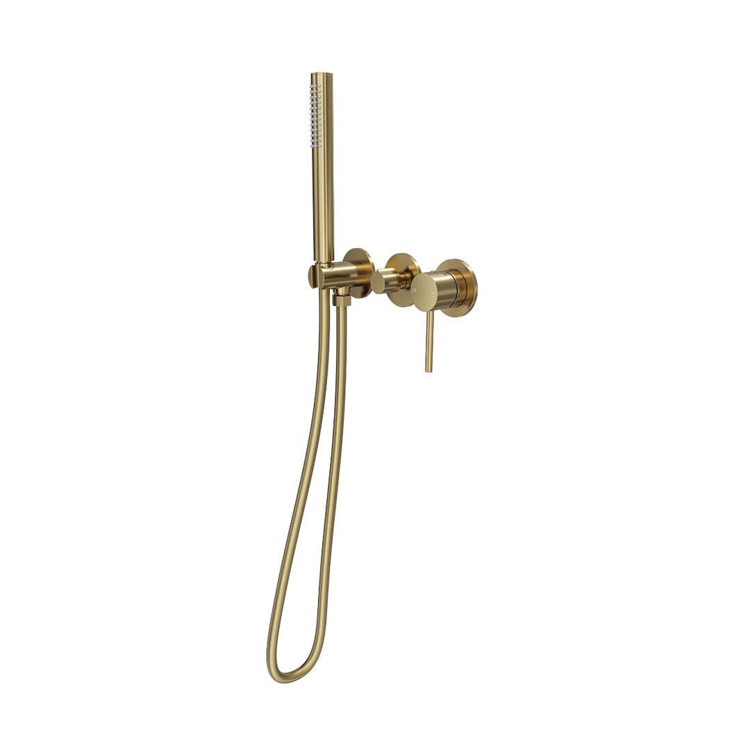 Linsol Gigi S3 3-Plate Wall Mixer With Hand Shower Trim Kit Brushed Brass