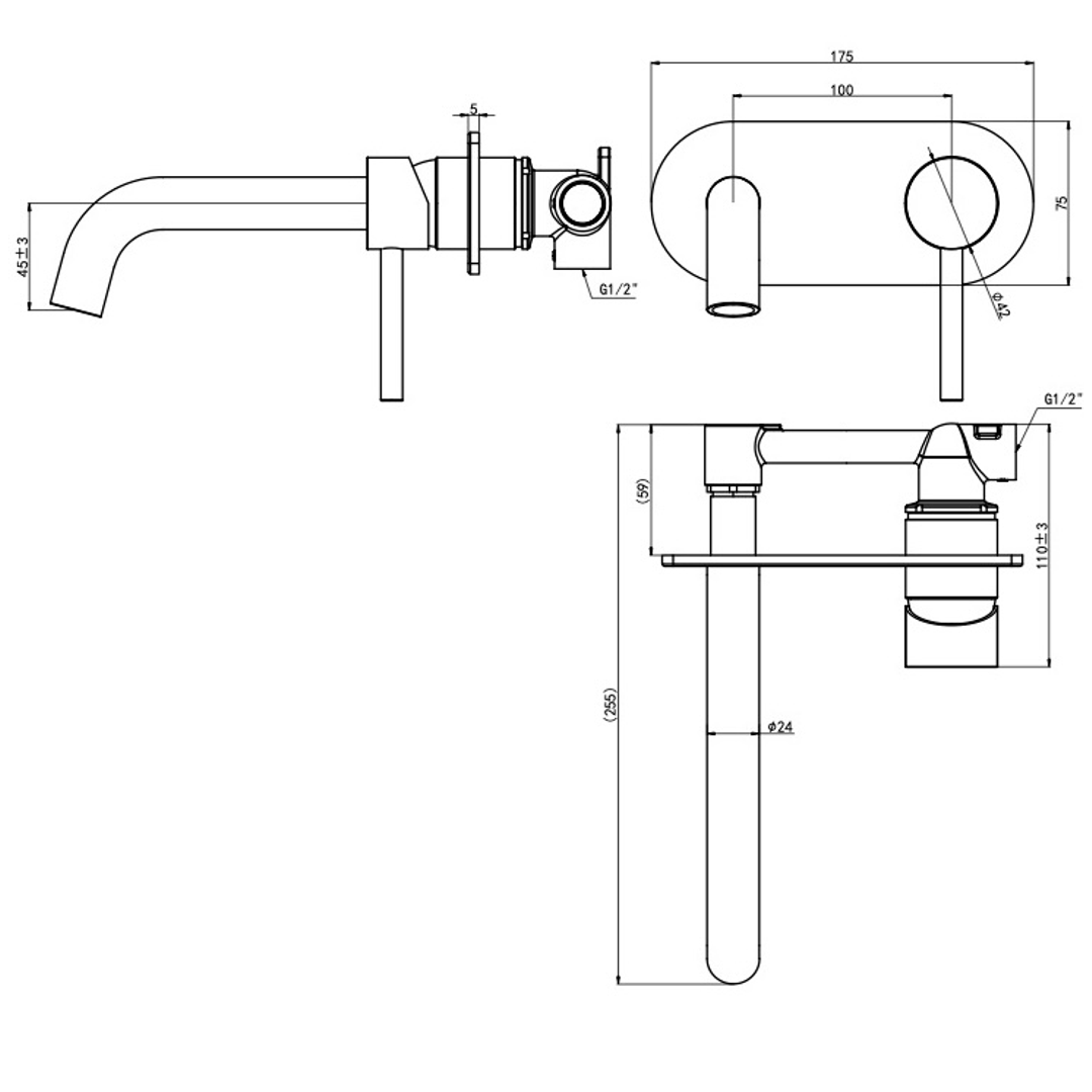 Linsol Gigi S3 1-Plate Wall Basin Or Bath Mixer Brushed Nickel