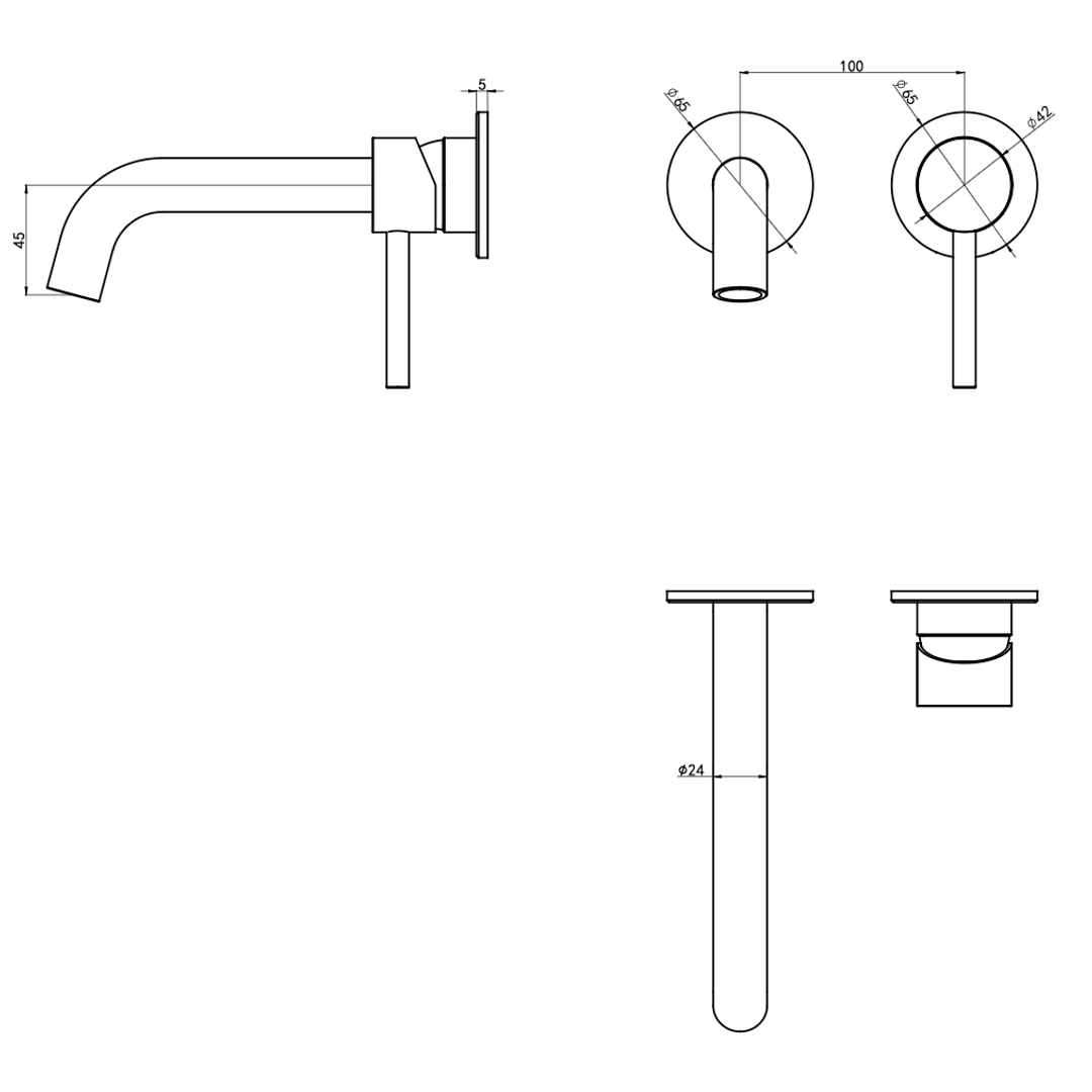 Linsol Gigi S3 2-Plate Wall Basin Or Bath Mixer Trim Kit Brushed Brass