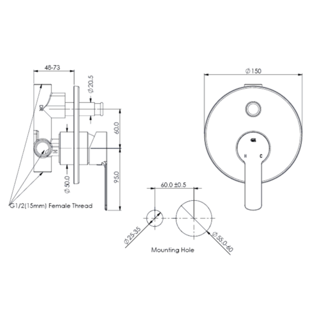 Greens Astro II Shower Diverter Mixer - Gun Metal