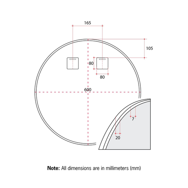Thermogroup Georgia Round Black Framed Mirror - 600Mmø