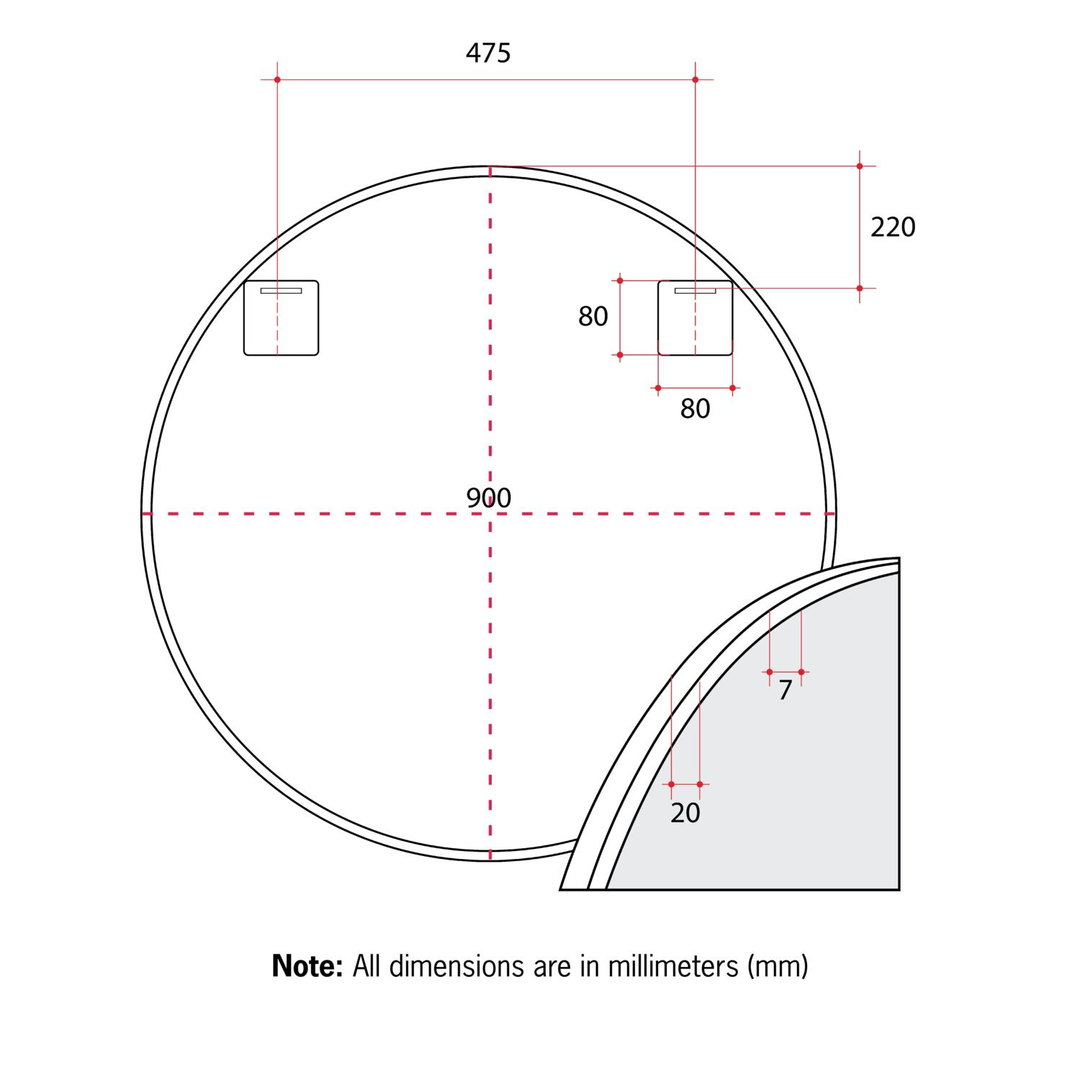 Thermogroup Georgia Round Gold Framed Mirror - 900Mmø - Includes Mirror Demister