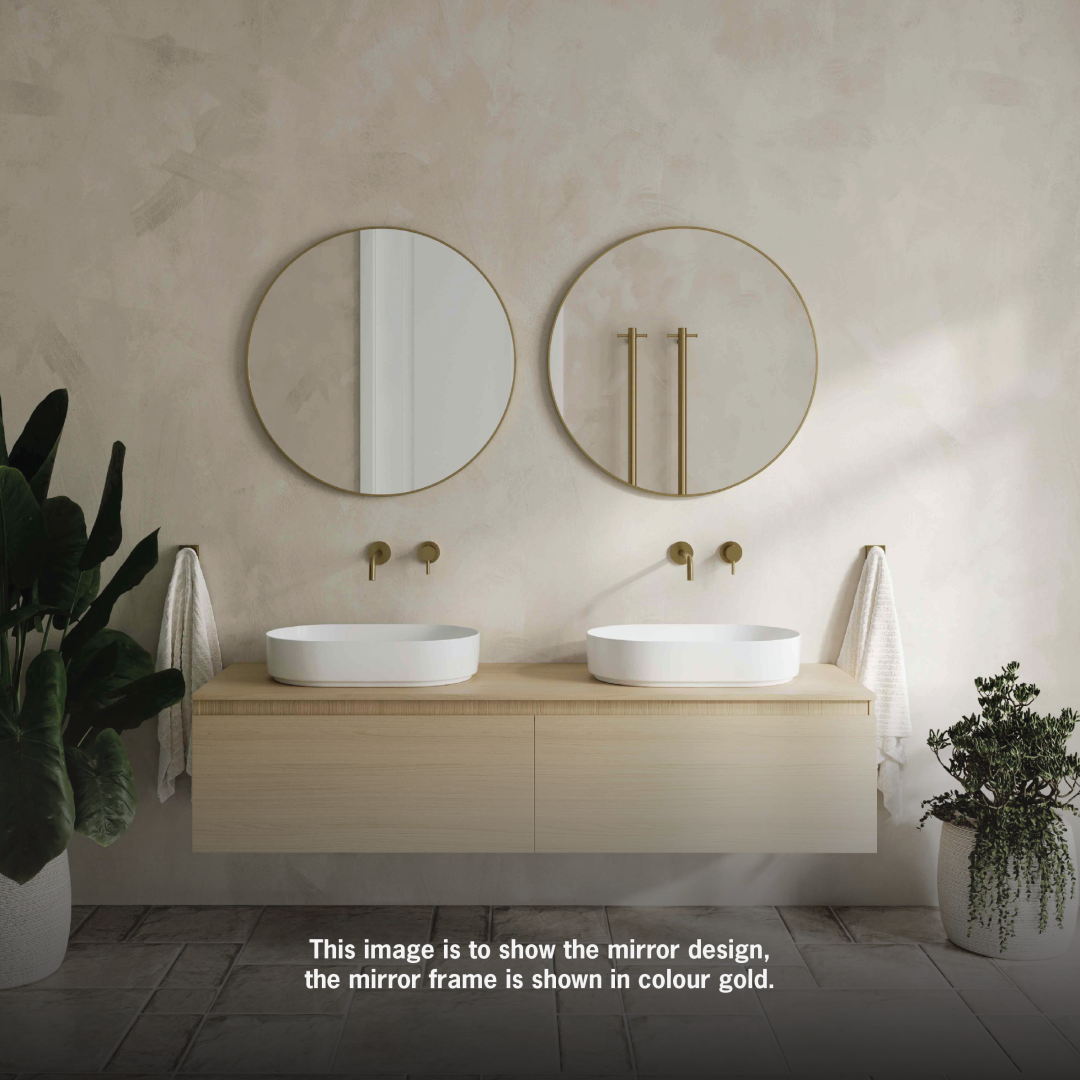 Thermogroup Georgia Round Gold Framed Mirror - 900Mmø - Includes Mirror Demister