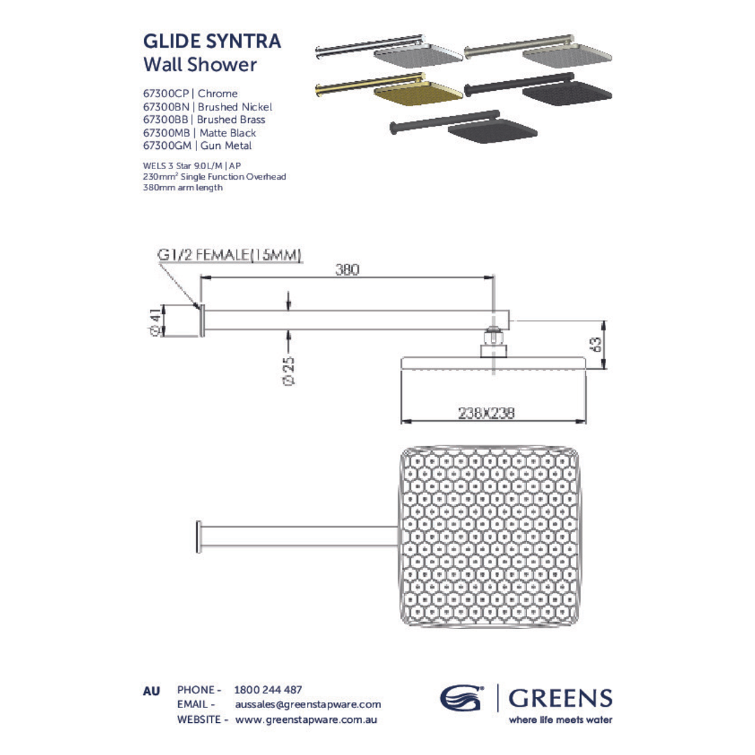 Greens Glide Syntra Rainboost Wall Shower Pvd Gun Metal