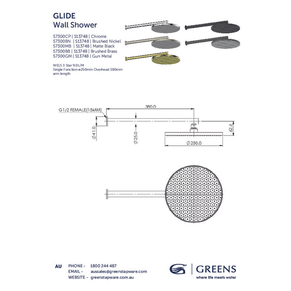 Greens Glide Rainboost Wall Shower Chrome
