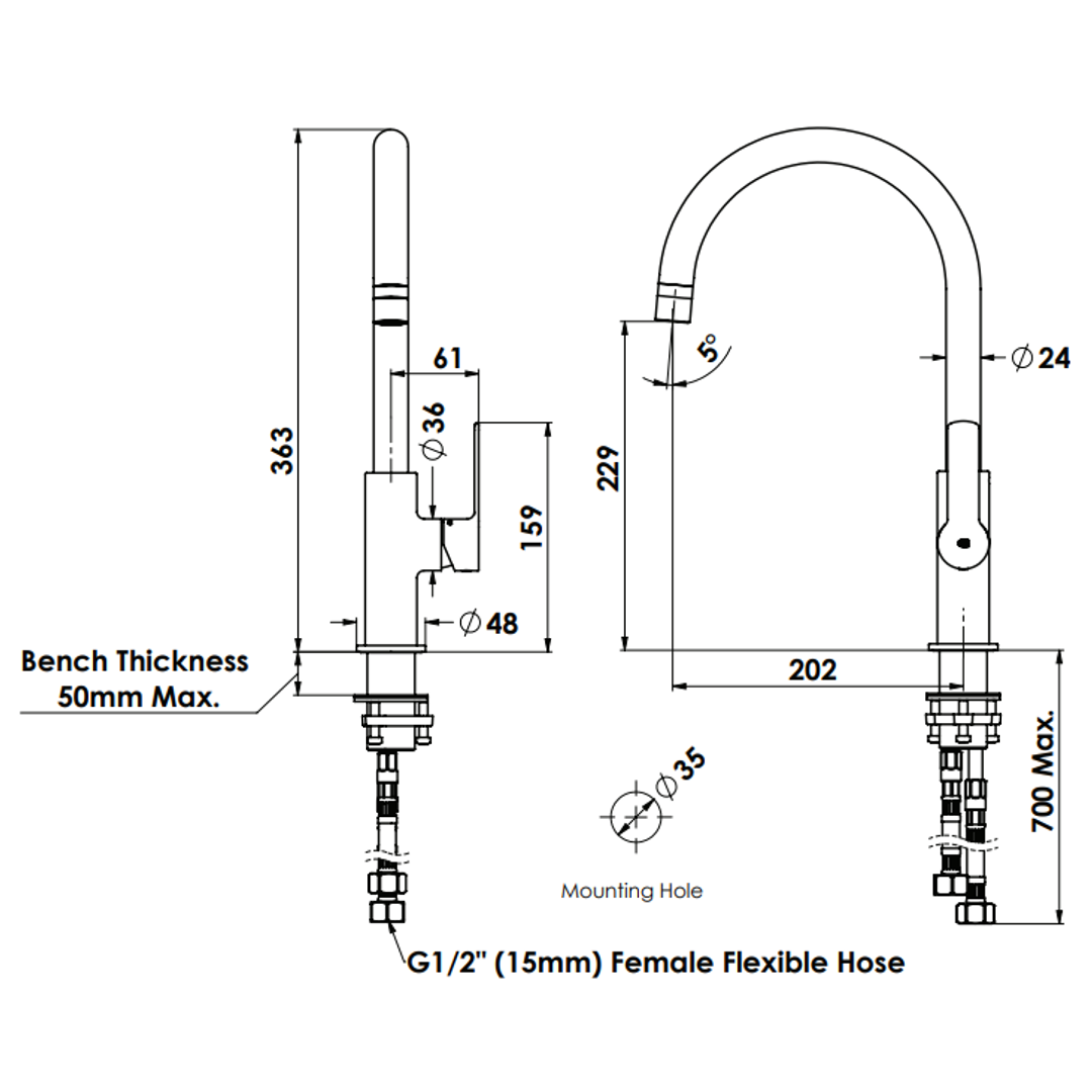Greens Astro II Gooseneck Sink Mixer - Brushed Brass