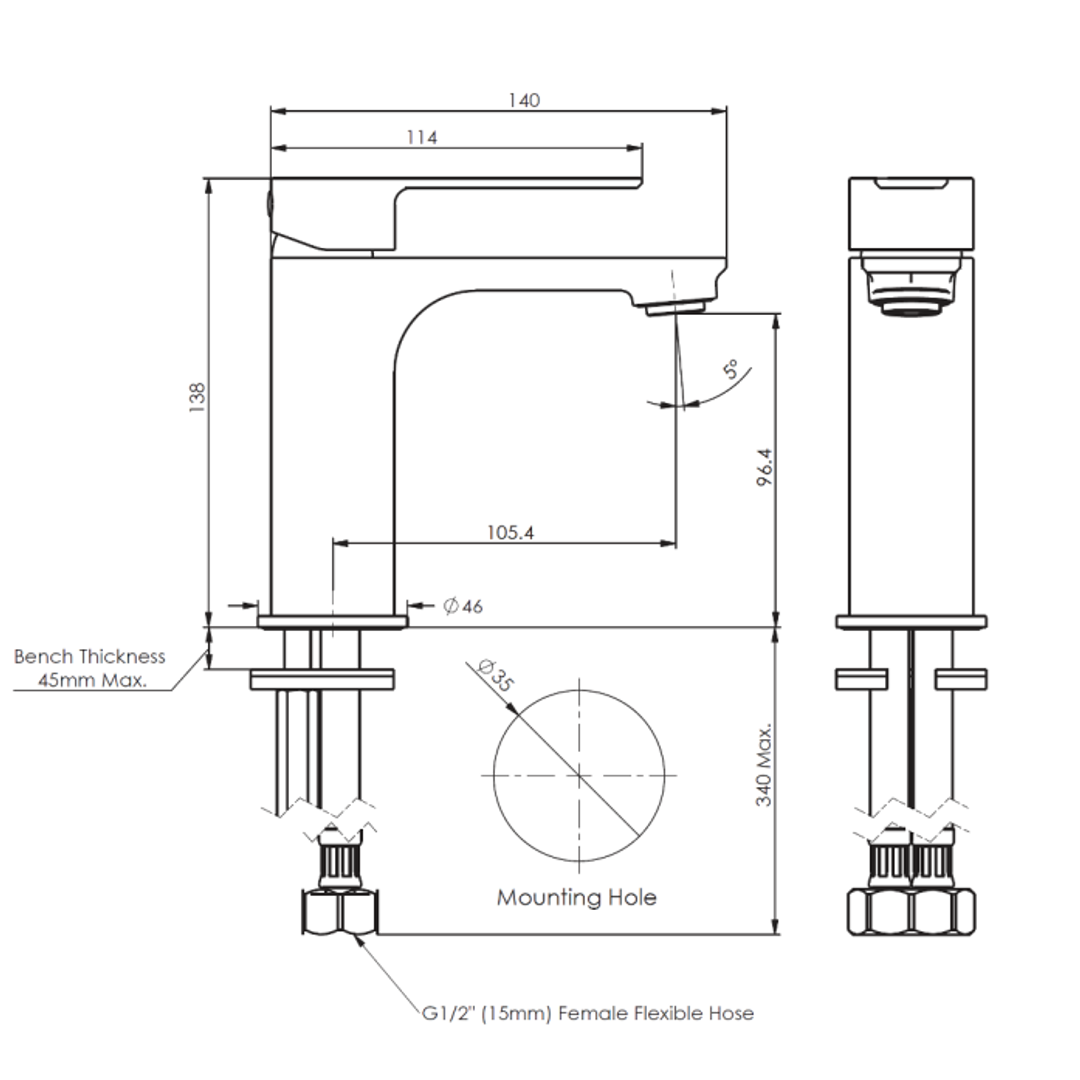 Greens Astro II Basin Mixer - Matt Black
