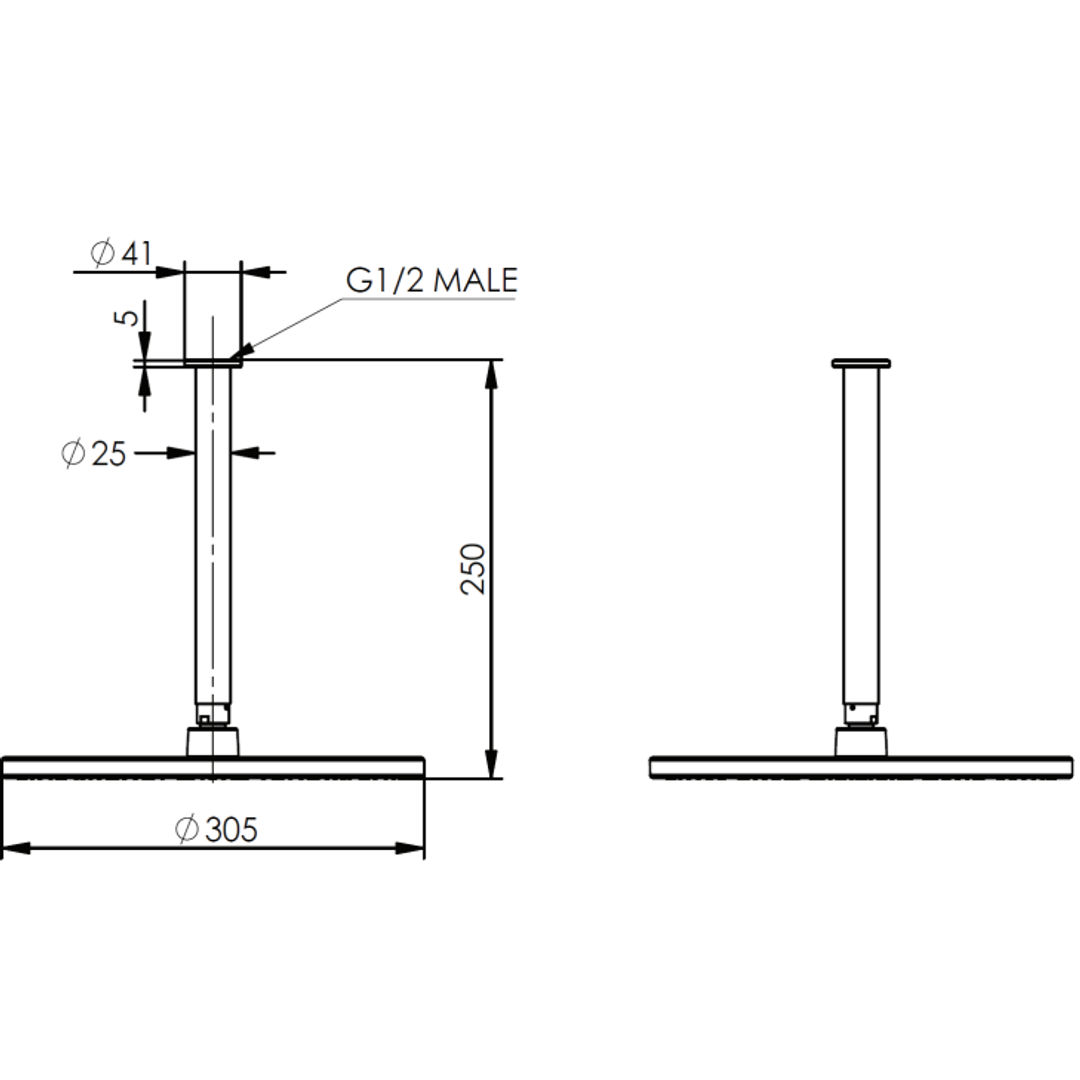Greens Ceiling Arm 250Mm Chrome