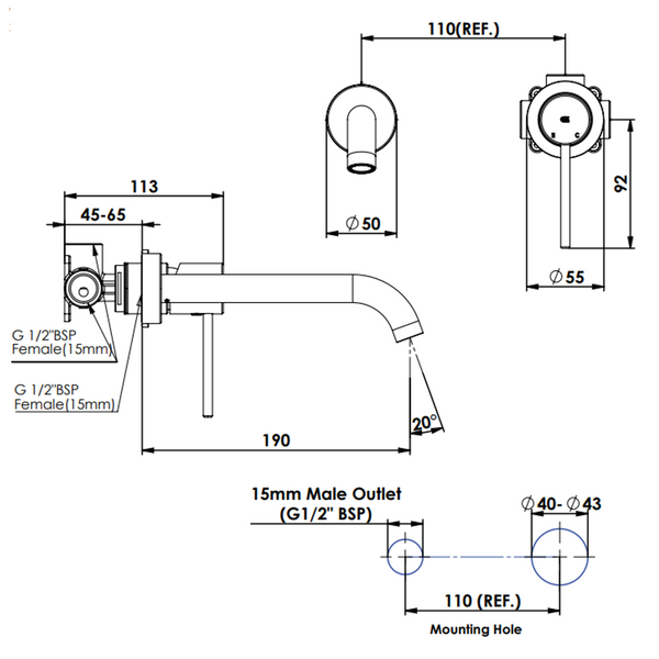 Greens Gisele Wall Basin/Bath Mixer Pvd Brushed Nickel