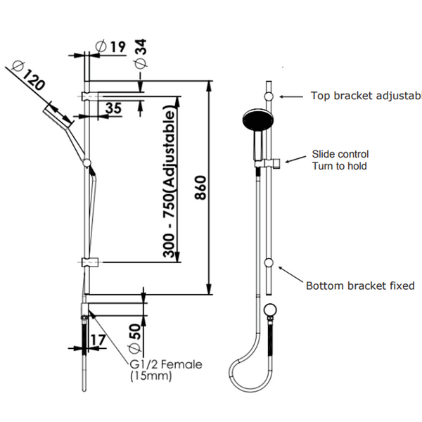 Greens Glide Rainboost Adjustable Rail Shower Matte Black