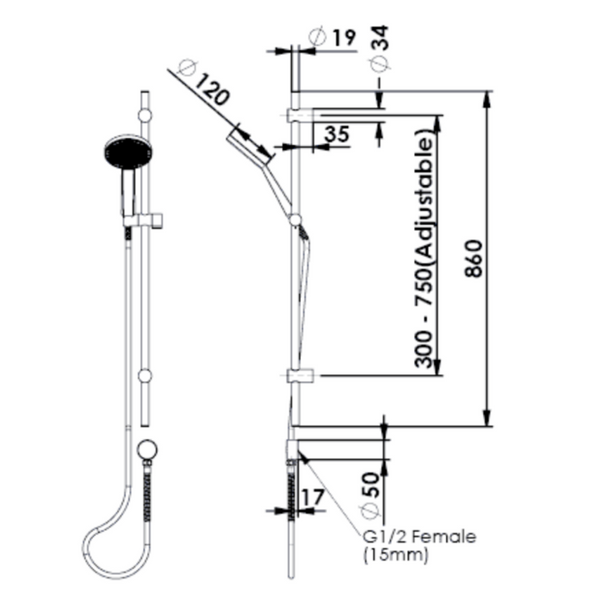 Greens Glide Rainboost Adjustable Rail Shower Gun Metal