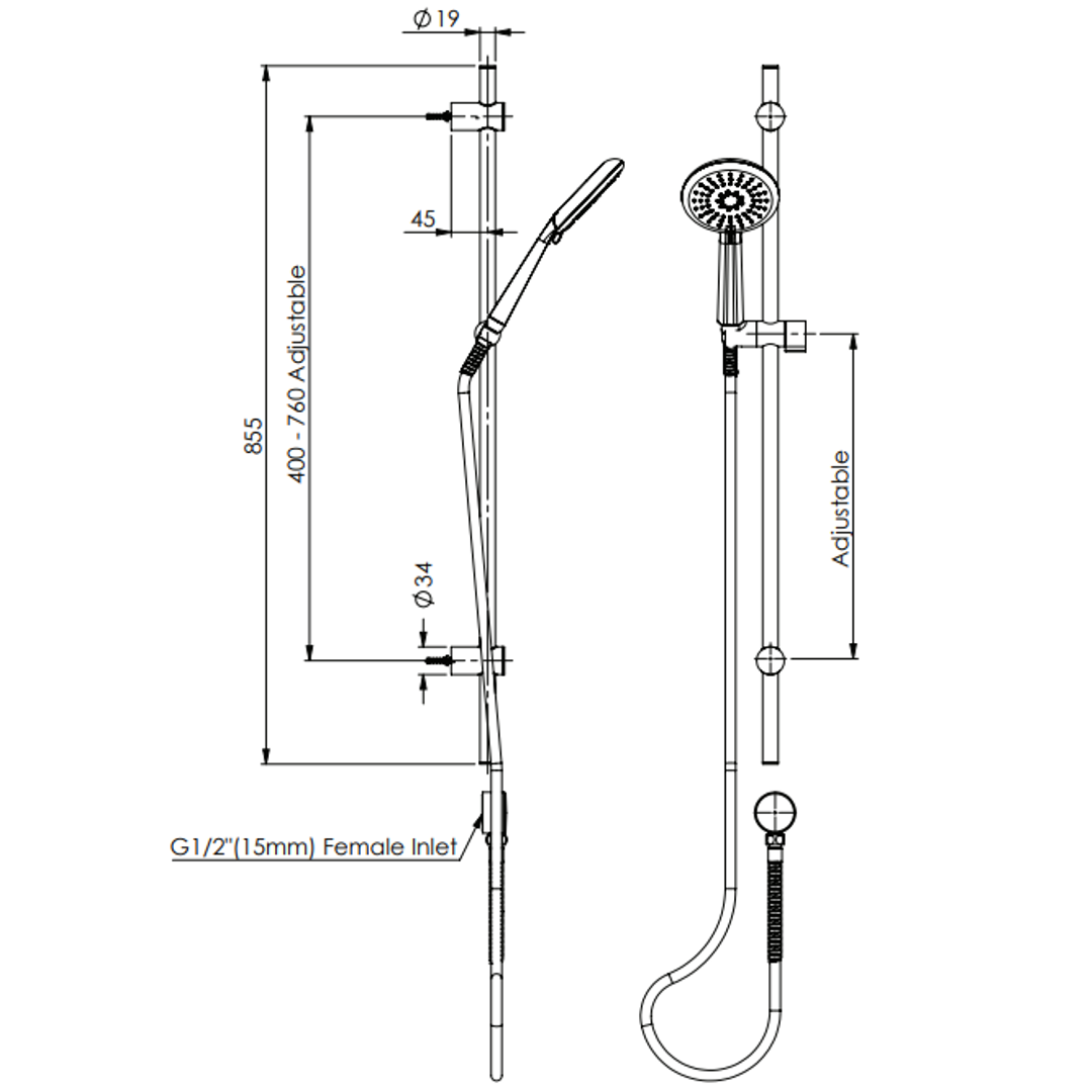 Greens Rocco Rail Shower Gun Metal