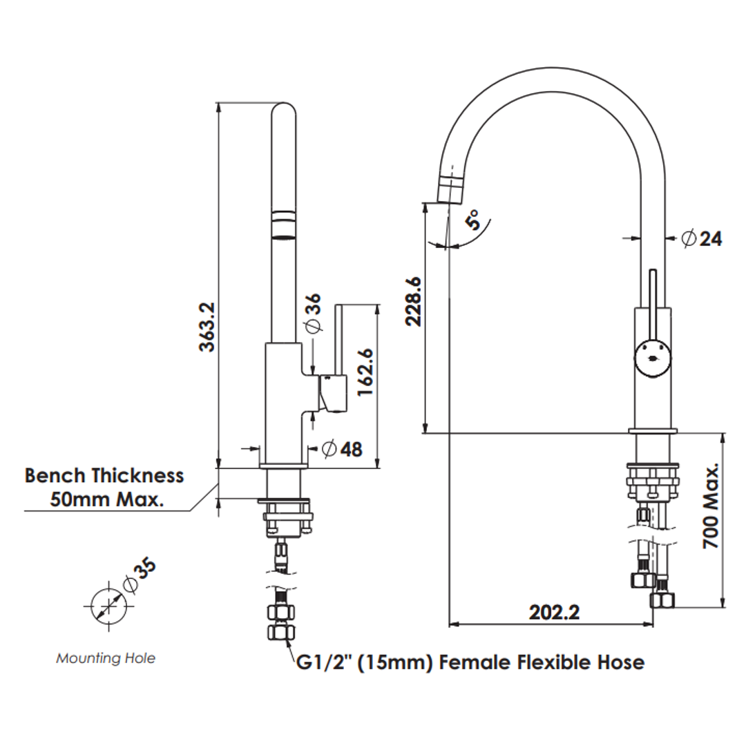 Greens Maci Gooseneck Sink Mixer Matte Black