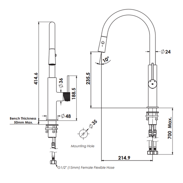 Greens Mika Pull Down Sink Mixer Brushed Brass