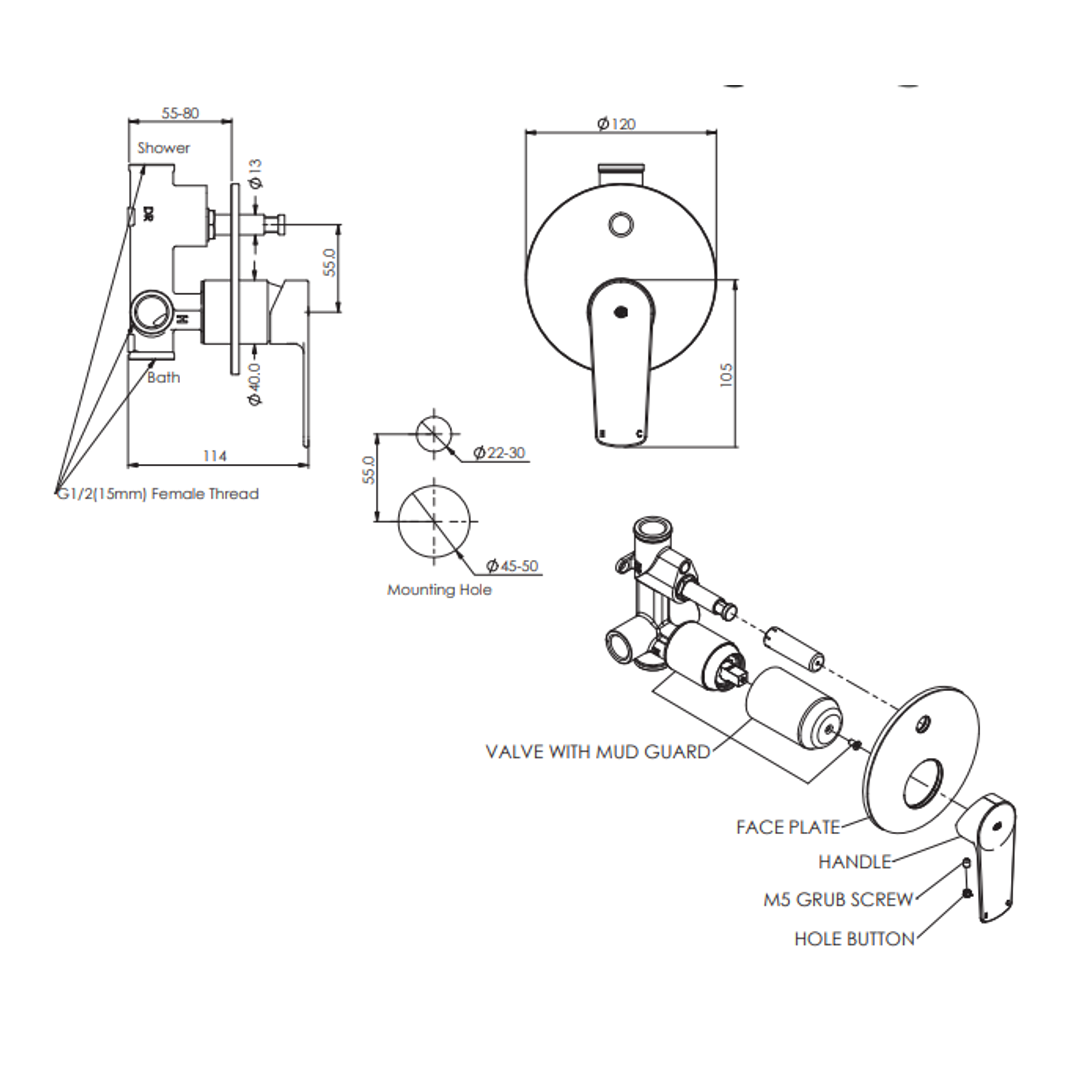Greens Novi Shower Mixer W/Div Pvd Brushed Brass