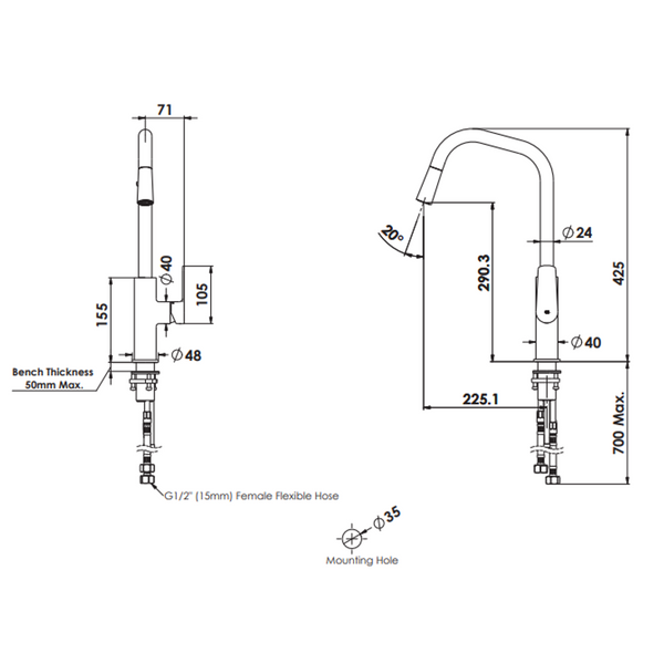 Greens Novi Sink Mixer Pull-Down Gun Metal
