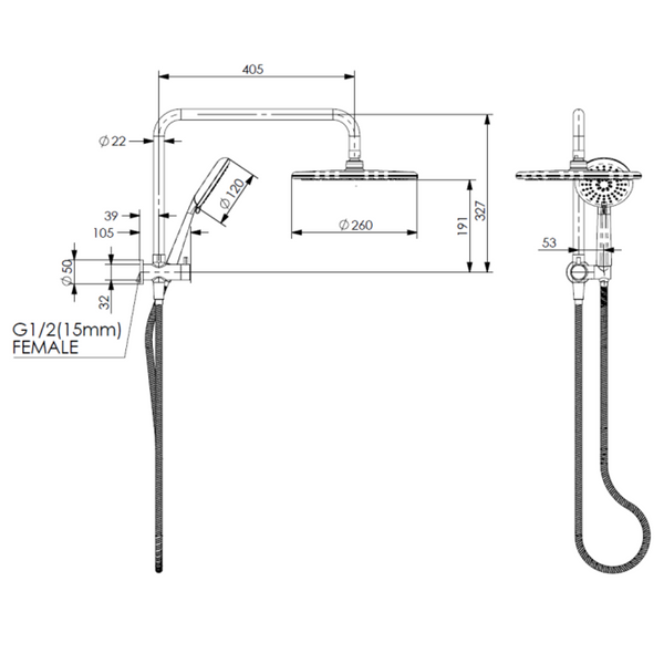 Greens Rocco Short Twin Rail Shower Chrome
