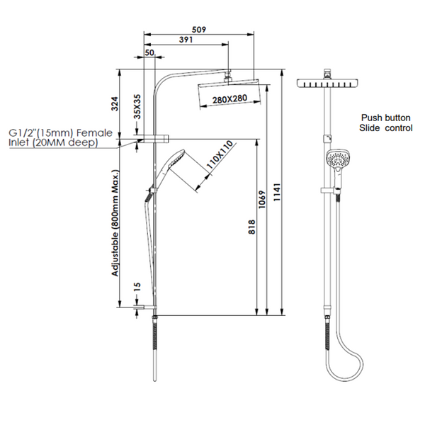Greens Swept Airflo Twin Rail Shower Brushed Nickel 186901