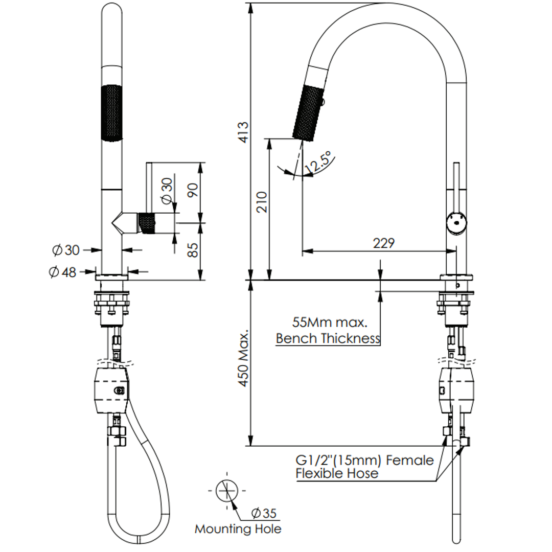 Greens Tesora Pulldown Sink Mixer Brushed Brass