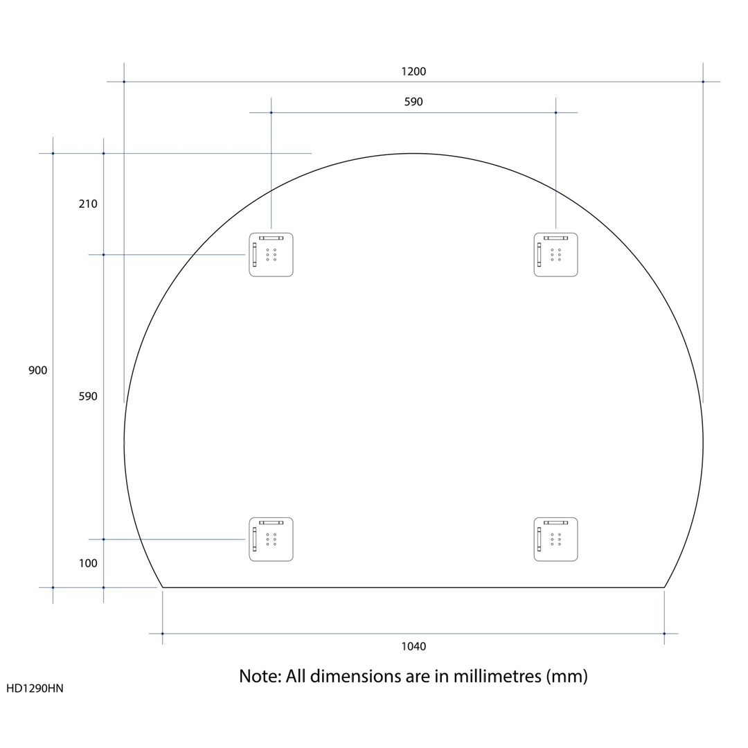 Thermogroup Hamilton D Shaped Polished Edge Mirror 1200x900mm - With Hangers