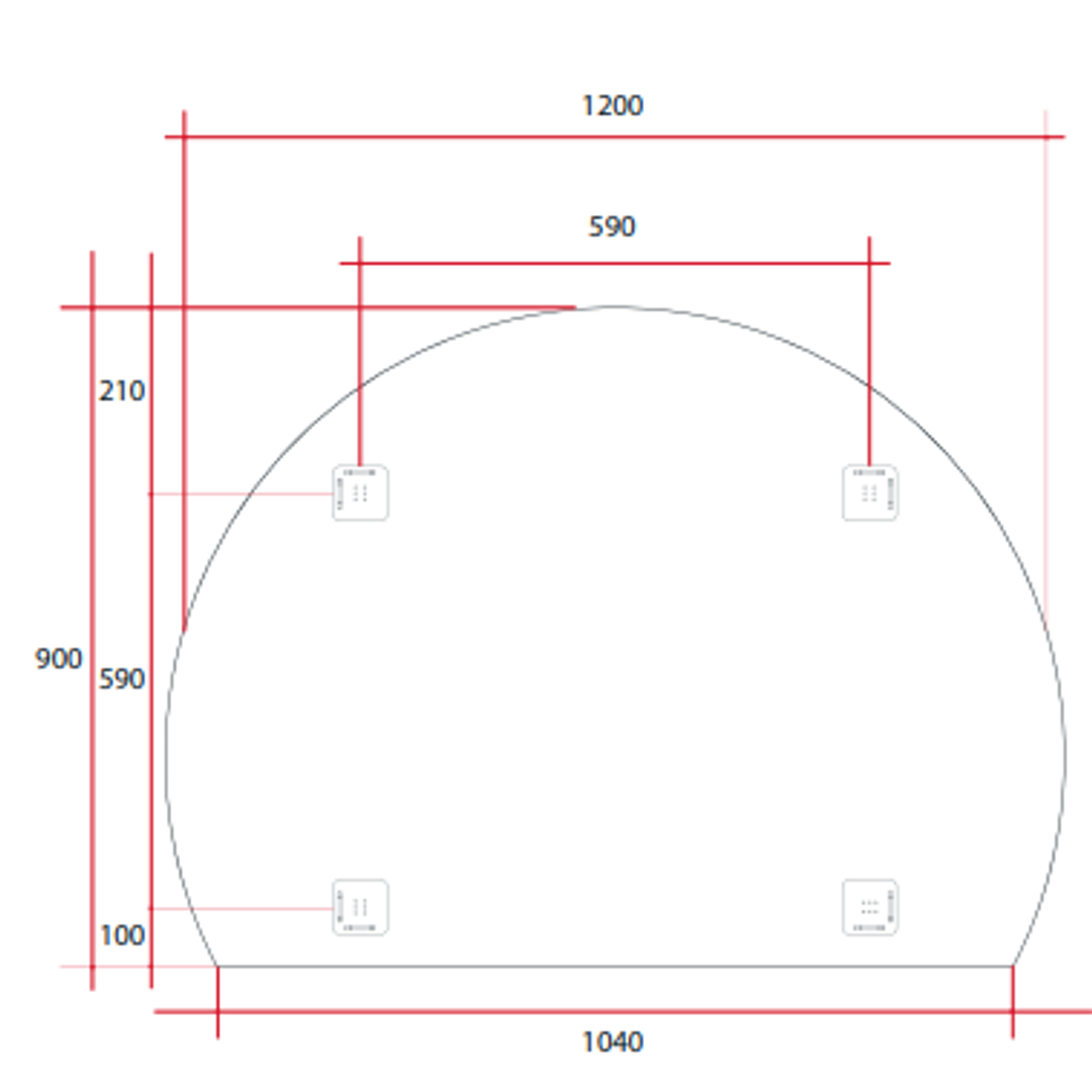 Thermogroup Hamilton D Shaped Polished Edge Mirror 1200x900mm - With Hangers
