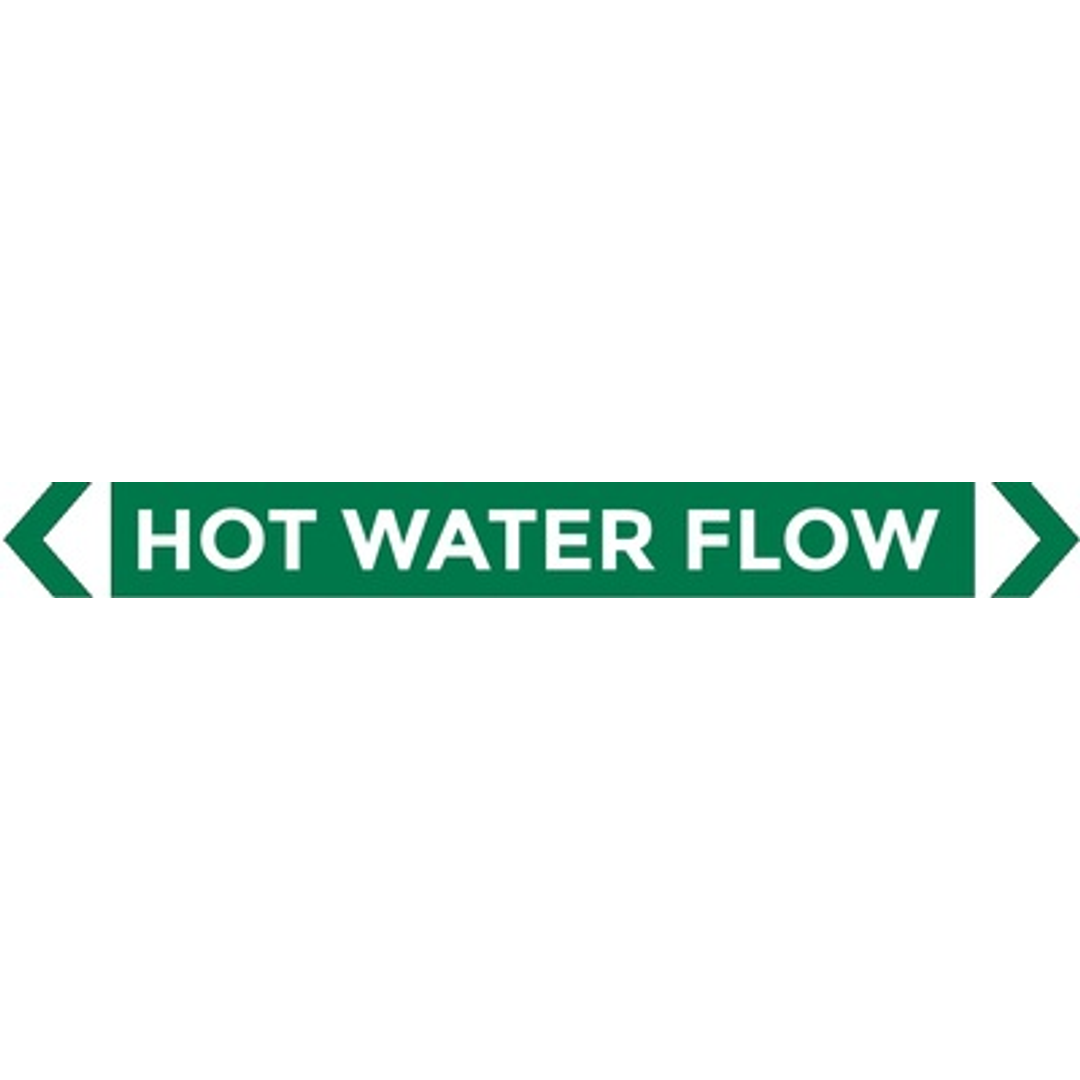 Pipe Marker Sticker (Med) Hot Water Flow 10 Pack 400Mm X 27Mm