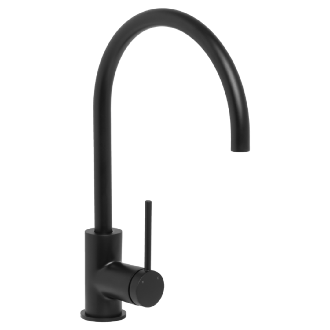 Johnson Suisse Venezia Gooseneck Sink Mixer Matte Black Lead Free