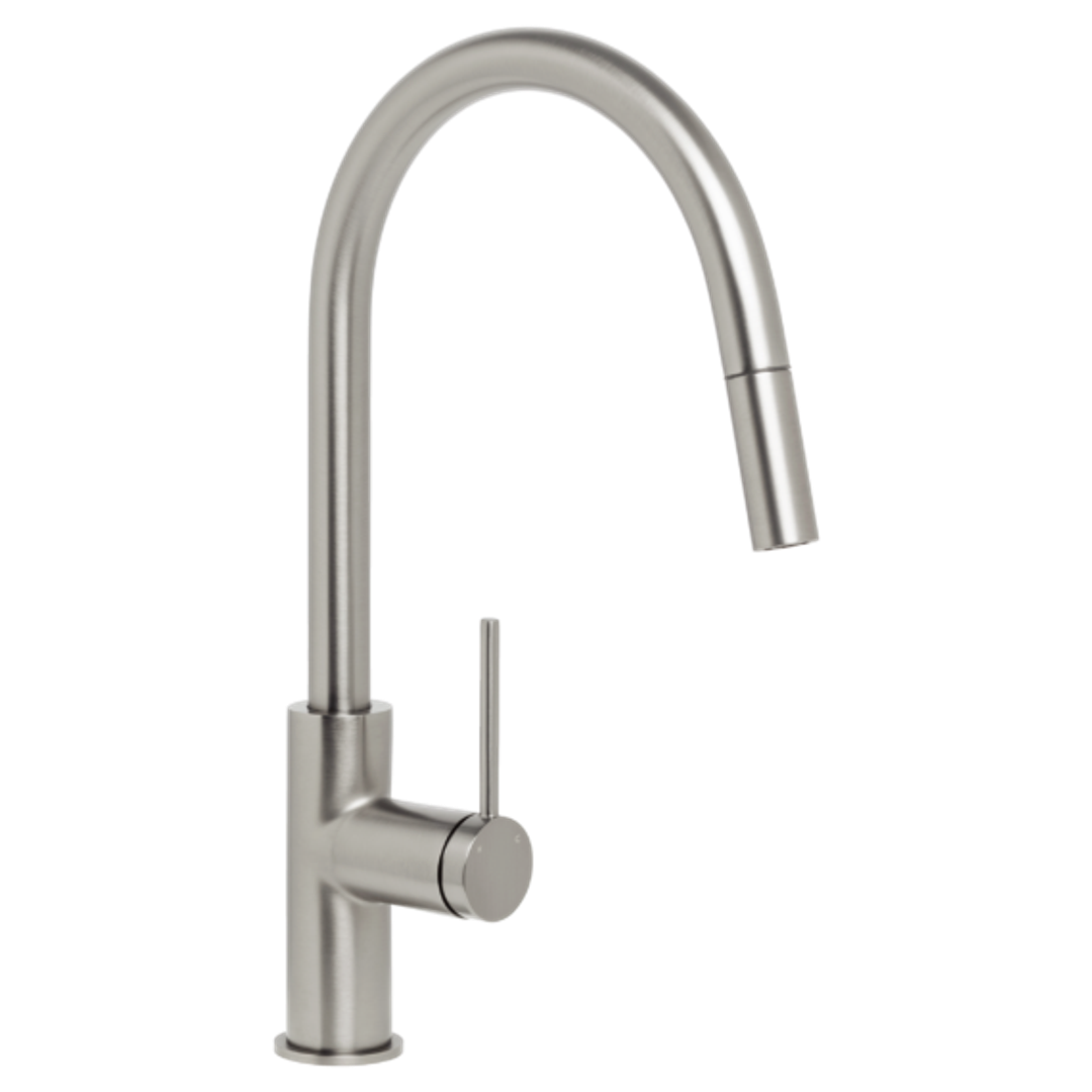 Johnson Suisse Venezia Gooseneck Pull Out Sink Mixer Pvd Brushed Nickel II Lead Free