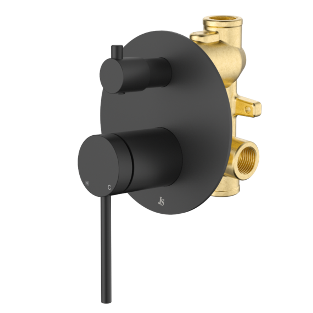 Johnson Suisse Venezia Shower Mixer With Diverter Kit Complete Matte Black