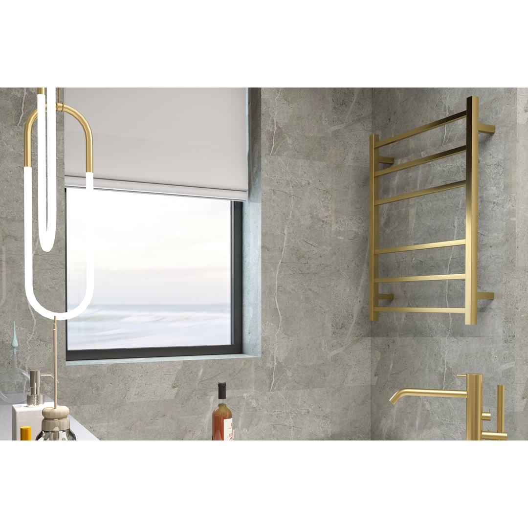 Linsol Spirit 6 Bar Heated Towel Rail - Brushd Brass