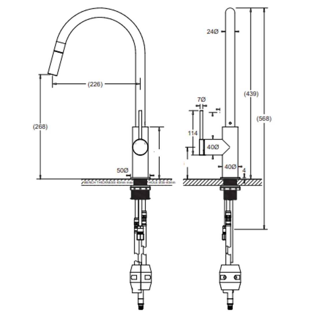 Johnson Suisse Venezia Gooseneck Pull Out Sink Mixer Pvd Brushed Nickel II Lead Free