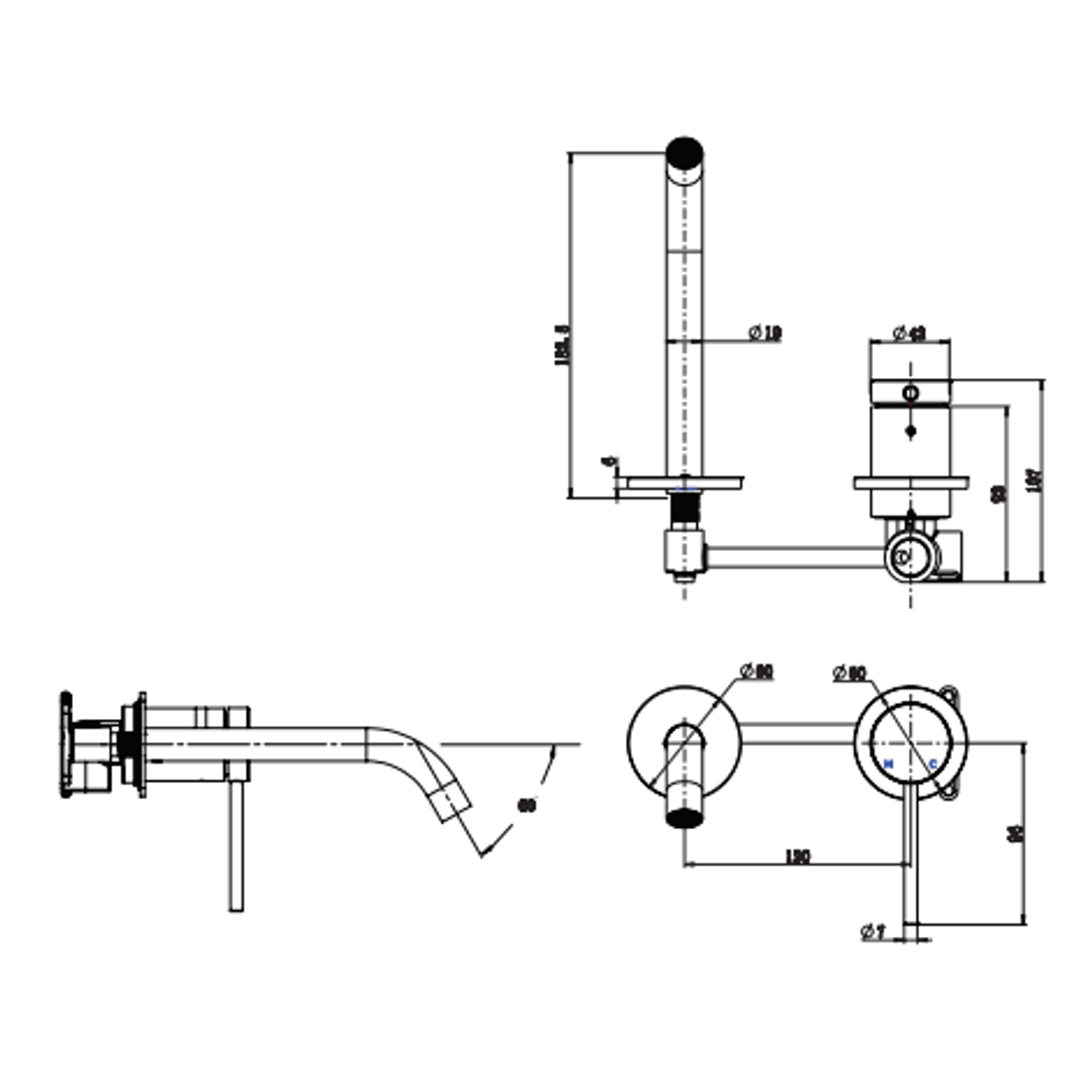 Johnson Suisse Venezia Wall Basin Mixer Kit Complete Matte Black Lead Free