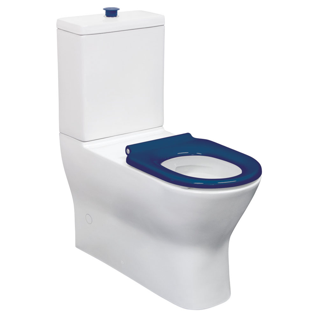 FIENZA DELTA CARE BACK TO WALL TOILET SUITE BLUE SEAT RAISED BLUE BUTTONS K013A