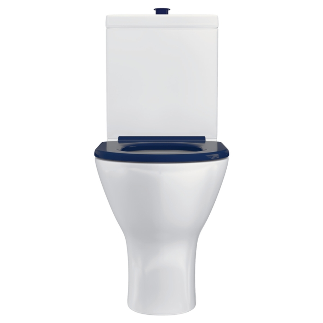 FIENZA DELTA CARE BACK TO WALL TOILET SUITE BLUE SEAT RAISED BLUE BUTTONS K013A