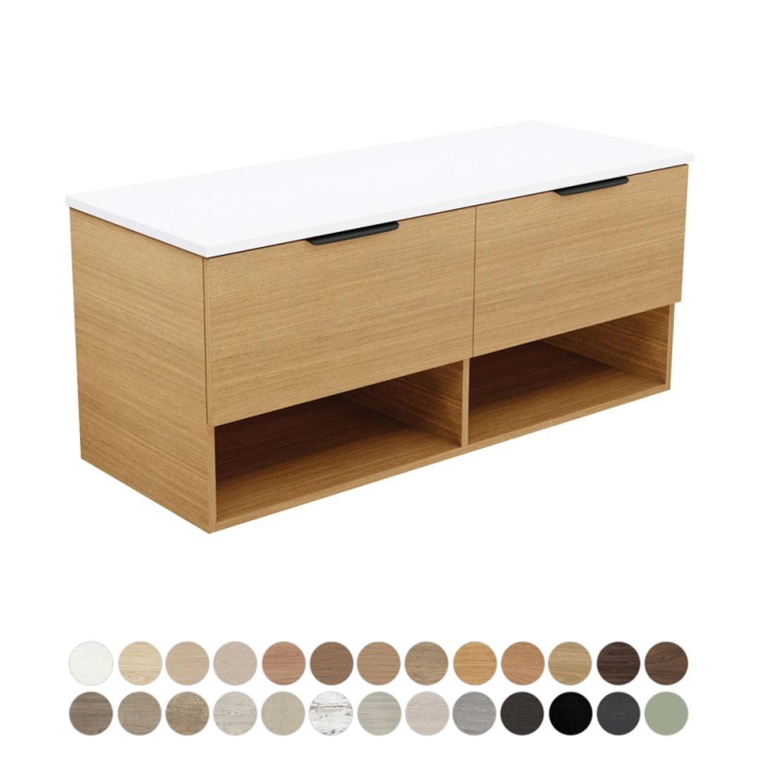 Fienza Kassi 1200 Sgl Wall Hung Vanity 2 Dr 2 Shelf Premium Benchtop Basin Not Included