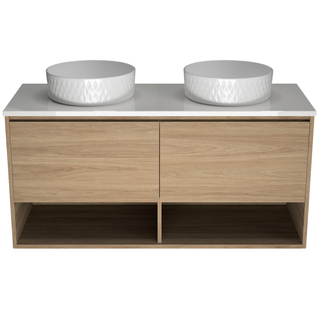 TIMBERLINE KANSAS VANITY 1200MM DOUBLE WG BASIN SILKSURFACE AC TOP WALL HUNG