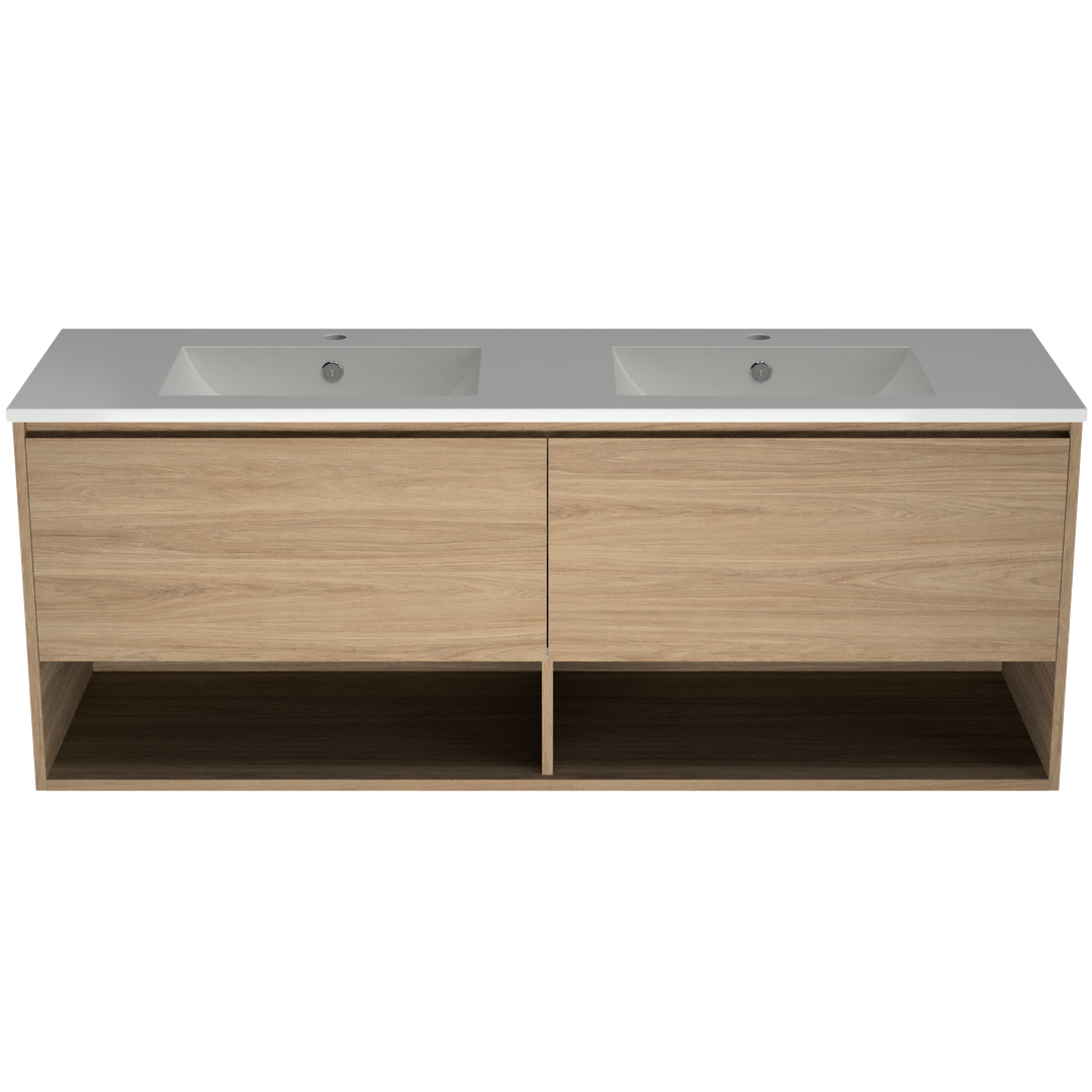 TIMBERLINE KANSAS VANITY 1500MM DOUBLE BOWL HAVEN TOP WALL HUNG