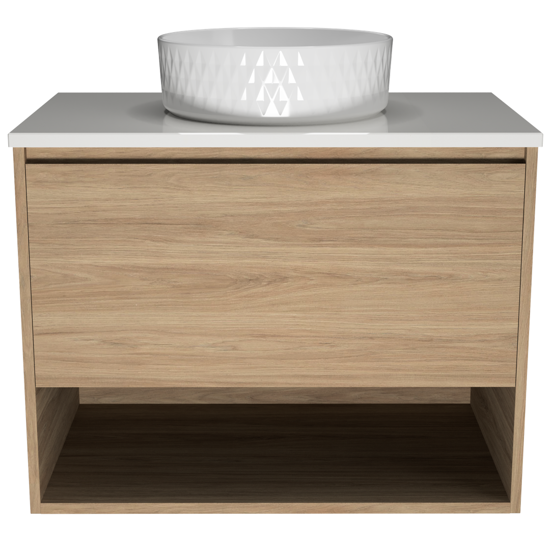 TIMBERLINE KANSAS VANITY 750MM CENTRE WG BASIN SILKSURFACE AC TOP WALL HUNG