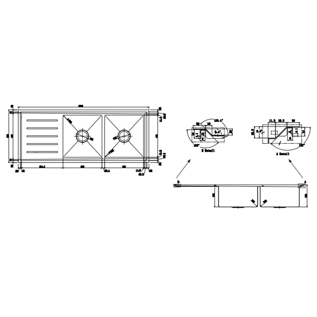 Interchange Kingston Double Bowl Sink Nth with Drainer - 1240 X 500 X 200