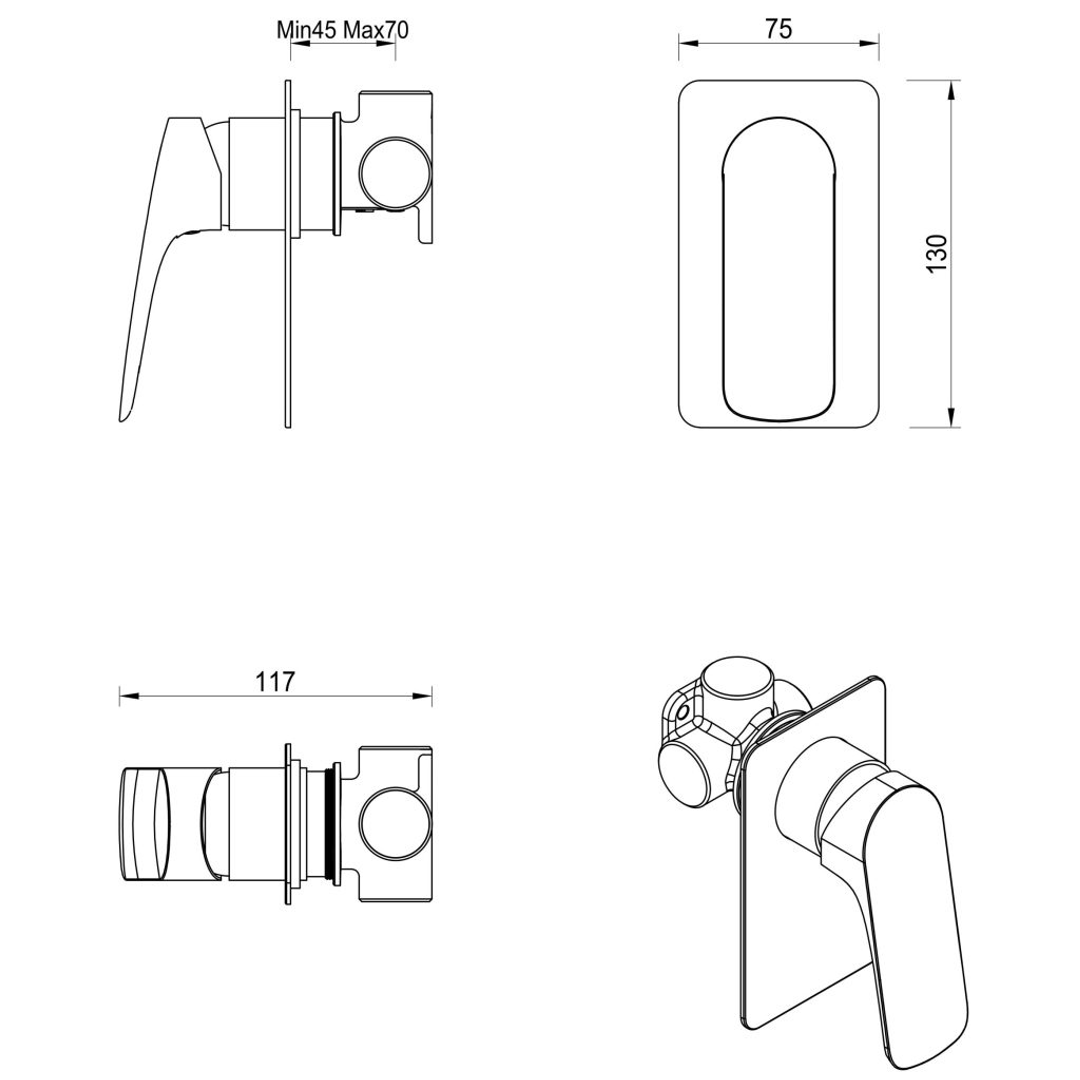 Bella Vista Kaza Shower Mixer Square Plate Trim Kit Only Chrome