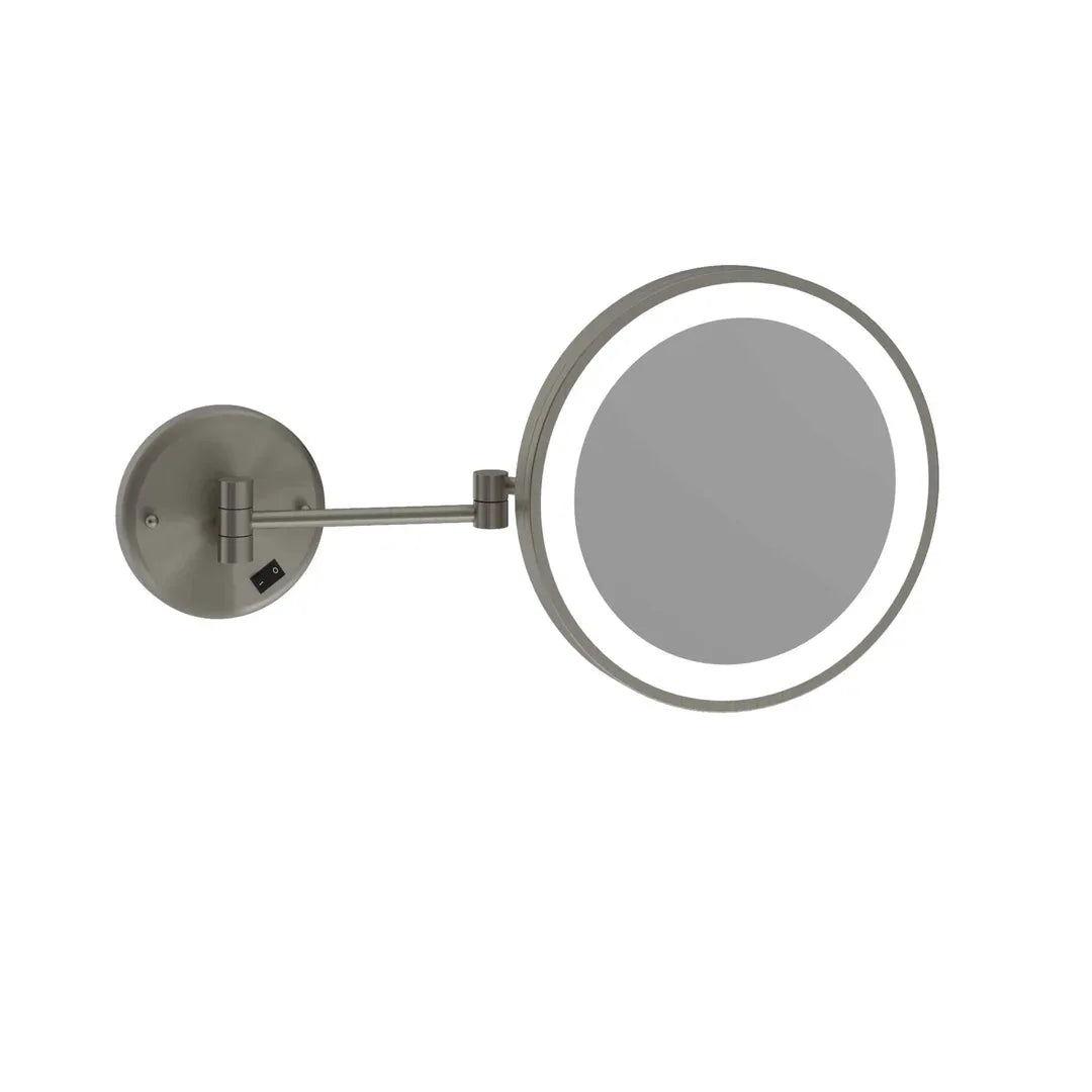 3X Magnification Brushed Nickel Wall Mountshaving Mirror, 250Mm Diameter & Concealed Wiring - Burdens Plumbing