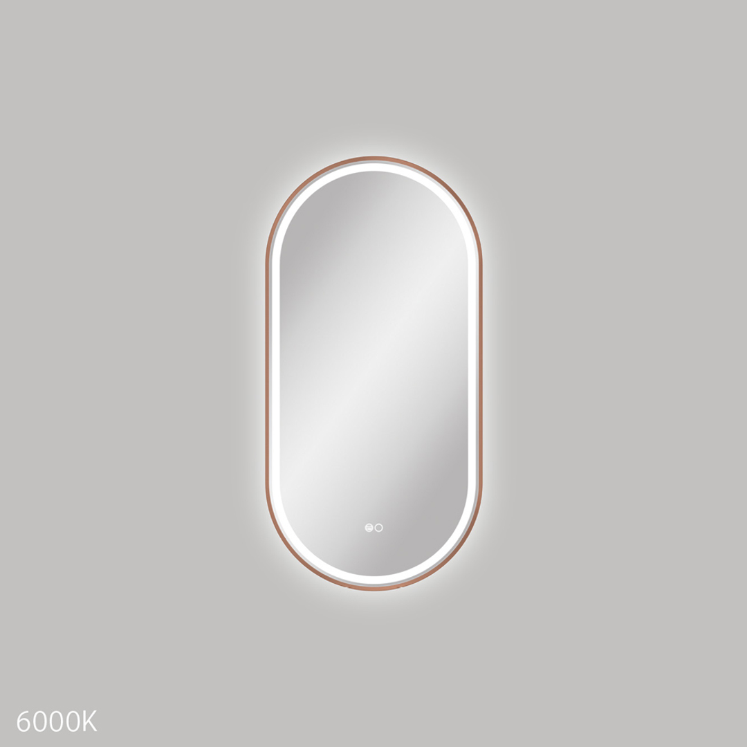 Fienza Empire Led Framed Pill Shaped Mirror C/W Dim Sensor & Demister 450X900 Brushed Copper