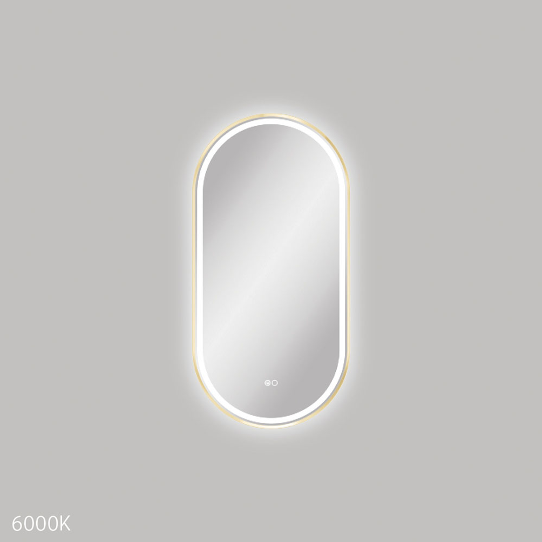 Fienza Empire Led Framed Pill Shaped Mirror C/W Dim Sensor & Demister 450X900 Urban Brass