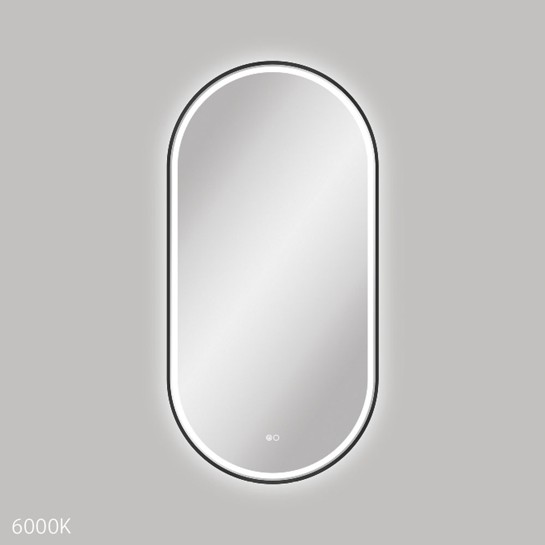 Fienza Empire Led Framed Pill Shaped Mirror C/W Dim Sensor & Demister 600X1200 Matte Black