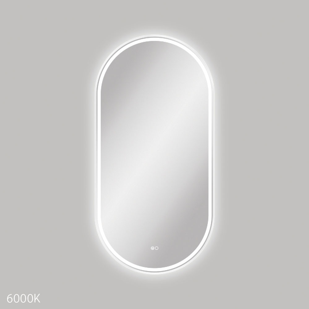 Fienza Empire Led Framed Pill Shaped Mirror C/W Dim Sensor & Demister 600X1200 Matte White