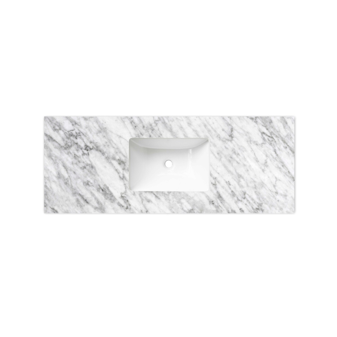 Otti Laguna Mk Ii 1200 Matte White Wall Hung Vanity With U/Mount Carrara Marble Top & Basin