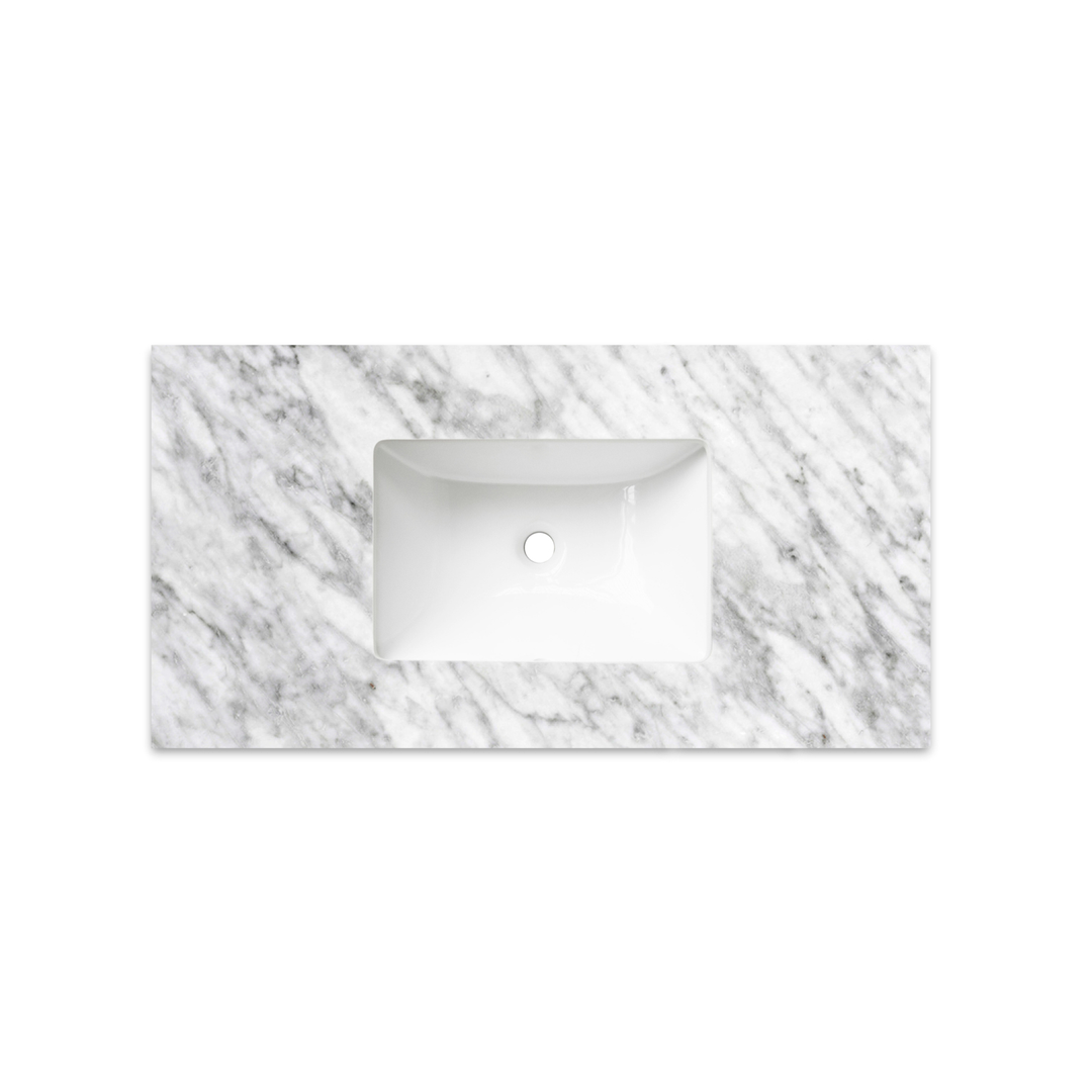 Otti Laguna Mk Ii 900 Matte White Wall Hung Vanity With U/Mount Carrara Marble Top & Basin