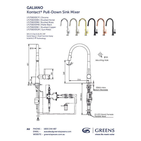 Greens Galiano Kontact Pull-Down Sink Mixer Chrome